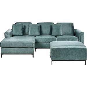 Hoekbank met ottomaan fluweel groenblauw rechtszijdig OSLO