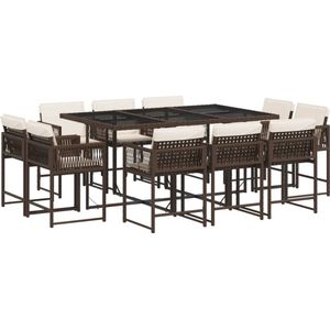 vidaXL 11-delige Tuinset met Kussens - Bruin Tuinset - Buitendecoratie - Lounge Set - Eetkamerset - Patio Furniture