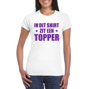 In dit shirt zit een Topper paarse glitter t-shirt wit voor dames - Toppers shirts XS