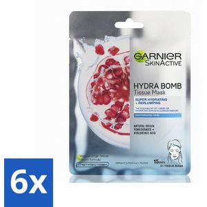 Garnier - SkinActive - Hydra Bomb Sheet Mask - Granaatappel - Gezichtsmasker - 1 Gezichtsreinigingsmiddel - Voordeelverpakking - 6 stuks