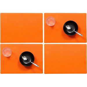Set van 12x stuks stevige luxe Tafel placemats Plain oranje 30 x 43 cm - Met anti slip laag en Teflon coating toplaag