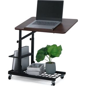Bijzettafel, C-vorm, 64 x 40 x 55 cm, in hoogte verstelbare salontafel, hoekverstelbare laptoptafel, mobiele koffietafel, banktafel met wieltjes, zwart