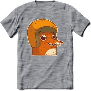 Safety fox T-Shirt Grappig | Dieren vos Kleding Kado Heren / Dames | Animal Skateboard Cadeau shirt - Donker Grijs - Gemaleerd - S