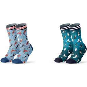Sock My Feet geschenkdoos sokken heren 39 42 - cadeau voor man - duurzaam - naadloos - Iceskating Penguin