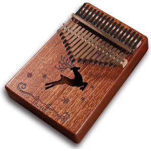 Kalimba Duimpiano 17 Tonen- met Muziekboek en Accessoires- Mahoniehout springend hert