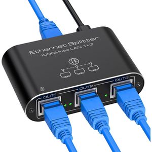 Equivera LAN Splitter 1 Naar 3 - 1000Mbps Gigabit Ethernet Switch - Zwart