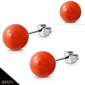 Aramat jewels ® - Bolletjes oorstekers oranje acryl staal 4mm