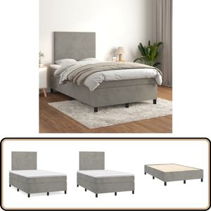 vidaXL Boxspring - Fluweel - Lichtgrijs - 120x200 cm Boxspringbed - Fluweel Bed - Tweepersoons Bed - King Size Bed - Slaapkamer Meubilair
