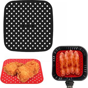 Vierkante Siliconen AirFryer Bakmat 7.5 Inch (19cm) Zwart – Vervanging voor Wegwerp Bakpapier – Siliconen Bakje – Bakjes – Accessoires – Bakvorm – Wegwerpbakjes – Mandje - Bakplaat