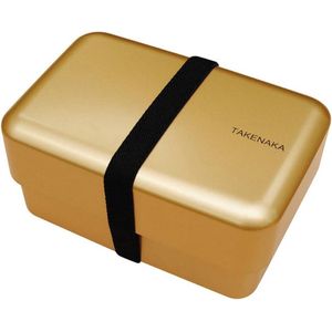 TAKENAKA Bento Nibble Box Gold milieuvriendelijke lunchbox gemaakt in Japan, BPA- & rietvrij, 100% recyclebaar plastic flesgebruik, magnetron- en vaatwasmachinebestendig, Bentobox rechthoekig L165x108xH90mm (Goud * band: Oranje)