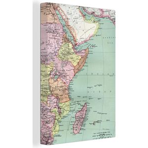 Canvas Wereldkaart - 60x90 - Wanddecoratie Wereldkaart - Vintage - Afrika