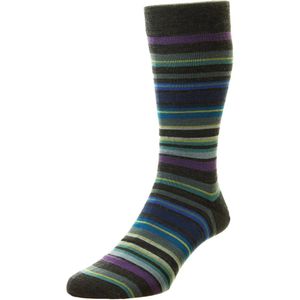 Pantherella Quakers Charcoal Gestreepte Merinowol Sokken - Maat 45-47
