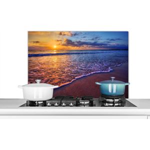 Spatscherm keuken 80x55 cm - Kookplaat achterwand Zee - Strand - Zonsondergang - Wolken - Horizon - Muurbeschermer - Spatwand fornuis - Hoogwaardig aluminium