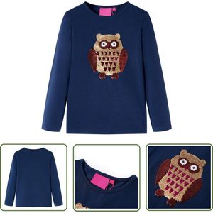 vidaXL Langmouwig Hemd - Kinderhemd - Kindershirt met lange mouwen 116 marineblauw - Meisjeshemd - Jongenshemd - Blauwe Kinderkleding