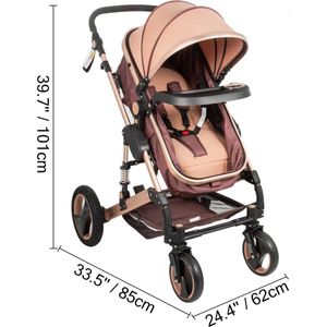 VirtuQuality® Buggy - Kinderwagen 3 in 1- draagbaar - verstelbaar - opvouwbaar - kleur goud - wandelwagen