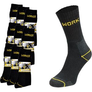 9 Paar Workersokken - Zwart/Geel - Maat 39-42