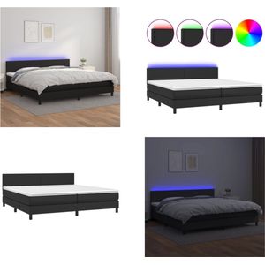 vidaXL Boxspring met matras en LED kunstleer zwart 200x200 cm - Boxspring - Boxsprings - Bed - Slaapmeubel