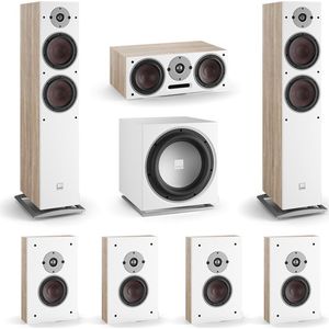 DALI Oberon 7 - Oberon On-wall - Oberon Vokal - Dali Sub E12-F (Wit) - 7.1 Surround bundel - Licht Eiken