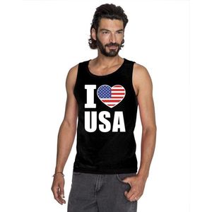 Zwart I love USA/ Amerika supporter singlet shirt/ tanktop heren - Amerikaans shirt heren M