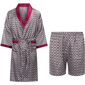 Allthemen Herren Pyjama Set - Satijnen Badjas met Korte Broek - S