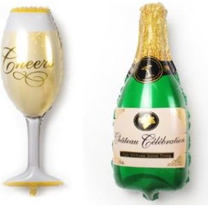 Champagne en Wijn Ballonnen set 2 stuks - 100cm - Jubileum - Opening - Oud en Nieuw - Ballonnen - Helium Ballon - Folie Ballon - Verjaardag - Thema feest - Dranken - Verjaardag - Folie ballon - Leeg - Versiering