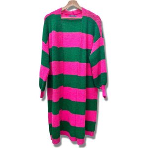 Lundholm vest dames lang gebreid groen roze geblokt - Scandinavische trui dames - gebreide vesten dames lang one size | Scandinavisch design - Linköping serie