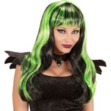 Widmann - Heks & Spider Lady & Voodoo & Duistere Religie Kostuum - Lange Pruik, Halloween Zwart / Groen - Groen - Halloween - Verkleedkleding
