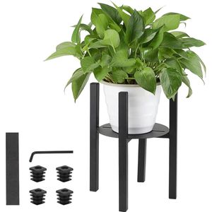 Verstelbare plantenstandaard - 31 cm hoog - metaal - bloemenkruk met dienblad - 24 tot 36 cm diameter - bloempot standaard