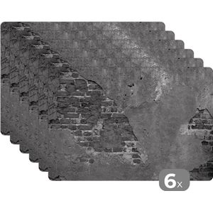 Placemat - Muur - Baksteen - Cement - Beton - Zwart - Wit - 45x30 cm - Plastic placemats - Kamer decoratie