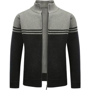 Allthemen Heren Cardigan met Opstaande Kraag - Gestreepte Ritssluiting - 3XL