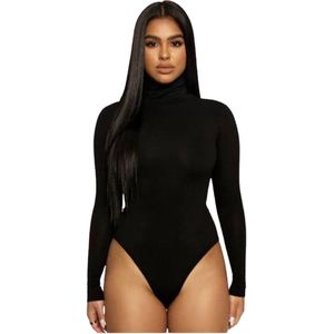 Premium Dames Thermo Body / Bodysuit | Stretch Met Gesloten Hals | Zwart - S