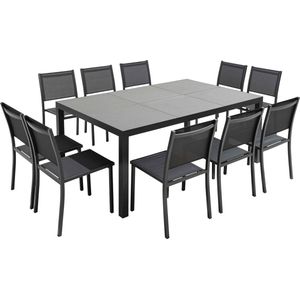 Oviala - Tafel en 10 tuinstoelen van keramiek grijs