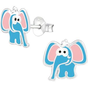 Joy|S - Zilveren olifant oorbellen - 10 x 9 mm - blauw roze
