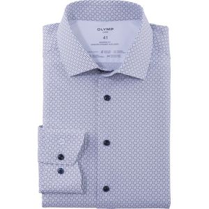 OLYMP 24/7 modern fit overhemd - popeline - wit met taupe en blauw dessin - Strijkvriendelijk - Boordmaat: 40