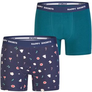 Happy Shorts Heren Boxershorts Kerst 2-Pack Donkerblauw/Bordeaux - Maat S