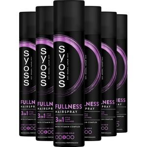 Syoss Fullness - Haarspray - Styling, Verzorging en Herstel - Directe Transformatie - Volle en Volumineuze Look - Dun en Fijn Haar - Voordeelverpakking - 6x300 ml