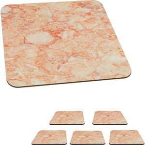 Onderzetters voor glazen - Marmer - Rood - Oranje - 10x10 cm - Glasonderzetters - 6 stuks