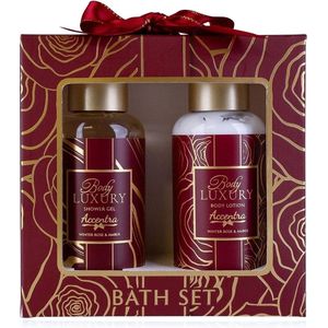 Kerst Geschenkset - Bath Luxury - Winter Rose & Amber Bath Set | 2-delige Giftset met Douchegel en Bodylotion - Kerst Cadeauset Verzorgingsproducten