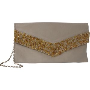 Jessidress® Chique Handtas Clutch met Steentjes Enveloptas Bruids Accessoires Clutches Avondtasje - Beige