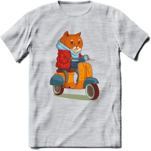 Casual scooter kat T-Shirt Grappig | Dieren katten Kleding Kado Heren / Dames | Animal Skateboard Cadeau shirt - Licht Grijs - Gemaleerd - XL