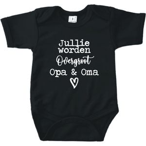 Baby romper met tekst zwangerschap aankondiging | Jullie worden overgroot Opa en Oma | Zwart | korte mouw | maat 56 cadeautje zwangerschap aankondiging bekendmaking |Cadeautje 100% katoen.