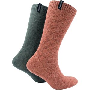 The Sockmaker sokken heren 41-46 - 2-pack Wool Boot - duurzaam - Argyle - Bronze and Olive Green