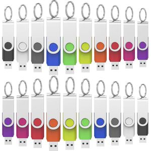 20 Stuks 4 GB USB 2.0 Flashdrive met Draaibare Sleutelhangers in Mixkleuren
