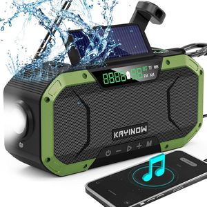 Crrynuo, Noodradio Waterdichte Bluetooth-luidspreker - Op zonne-energie - 5000mAh oplaadbare batterij, Telefoonoplader, Zaklamp, SOS, Survival Storm Camping