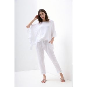 Linnen top cropped - poncho - met vlinder mouwen - in kleur WIT - grote maten - one size