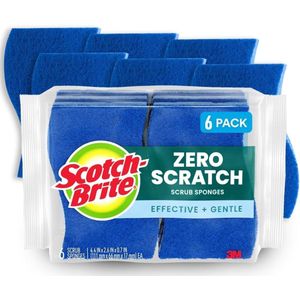 Scotch-Brite Zero Scratch Scrub Sponge, 6 Kitchen Sponges for Cleaning Around the Home, Bathroom & More, Scratch-free Dish Scrubber, Multi-surface Safe, Best for Nonstick Pots and Pans