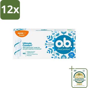 o.b. Tampons - ProComfort Super - Voor een Comfortabele & Veilige Bescherming - 16 Tampons - Voordeelverpakking - 12 stuks - O.b. - Super