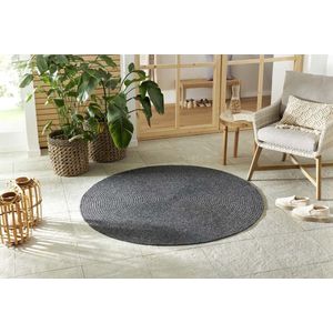 Flycarpets Trenzado Rond Binnen- en buitenkleed Donkergrijs - Jute Look - Vloerkleed Buiten / Tuintapijt - Laagpolig - 150 cm