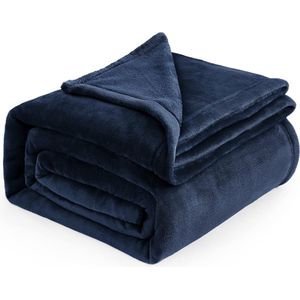 fleece deken voor bed en bank donkerblauw XXL 270x230cm, grote deken voor tweepersoonsbed super zachte donzige deken voor woonkamer en slaapkamer