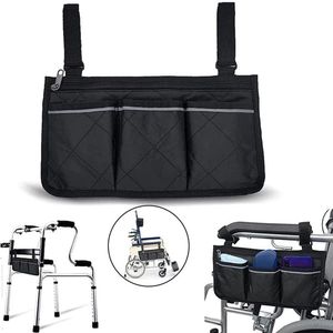 Rolstoel Armsteun Opbergtas - Zwart - Met 4 Opbergvakken - Waterdichte Armleuningtas - 32.5 X 18 Cm